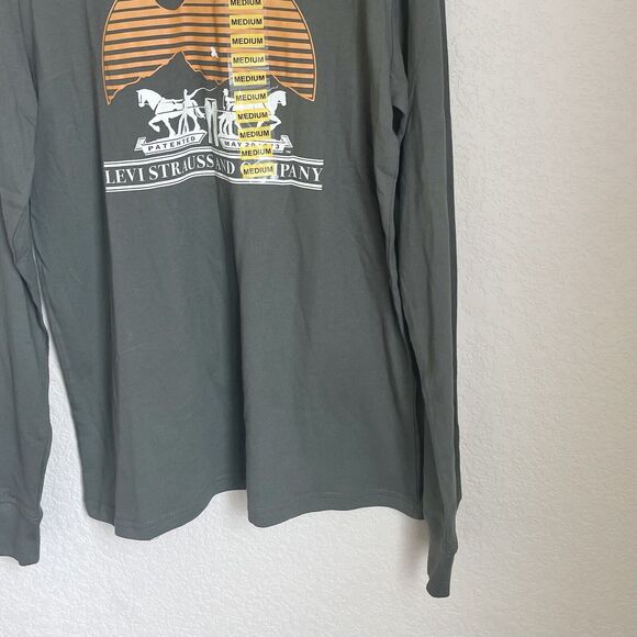 Levis Shirt Mens Medium Olive Green Henley Knit Long Sleeve Lightweight Casual - Picture 4 of 9